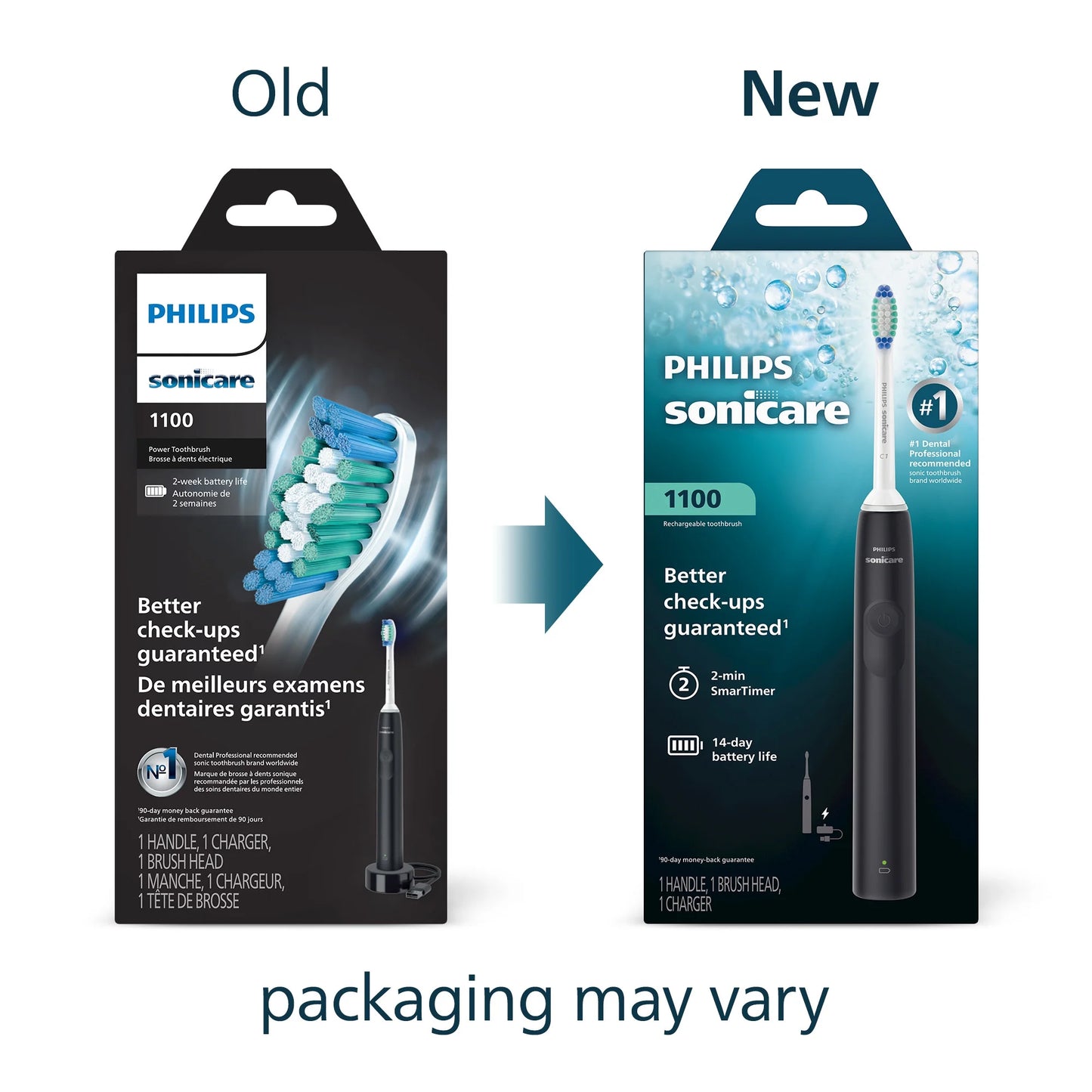 Philips  1100 Series Electric Toothbrush - Sonic Toothbrush with Advanced Sonic Technology, Easystart, Smartimer & Quadpacer, Black, Model HX3641/03