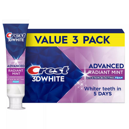 Crest 3D White Advanced Teeth Whitening Toothpaste, Radiant Mint