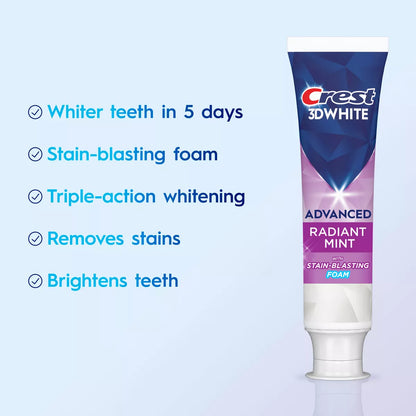 Crest 3D White Advanced Teeth Whitening Toothpaste, Radiant Mint