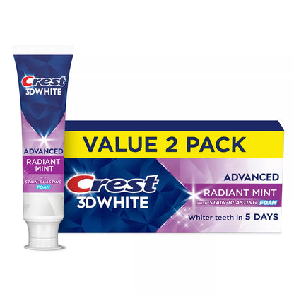 Crest 3D White Advanced Teeth Whitening Toothpaste, Radiant Mint