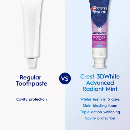 Crest 3D White Advanced Teeth Whitening Toothpaste, Radiant Mint
